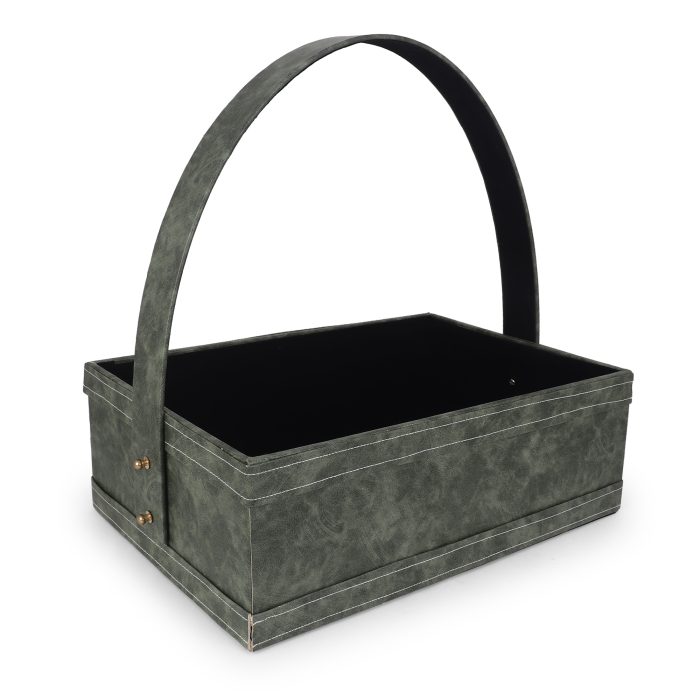Green Leather Basket - Image 2
