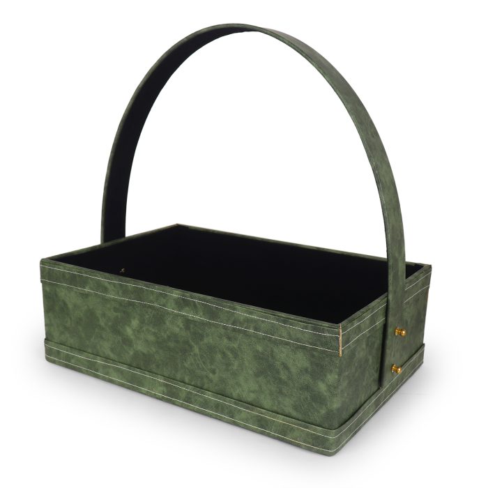 Green Leather Basket - Image 4