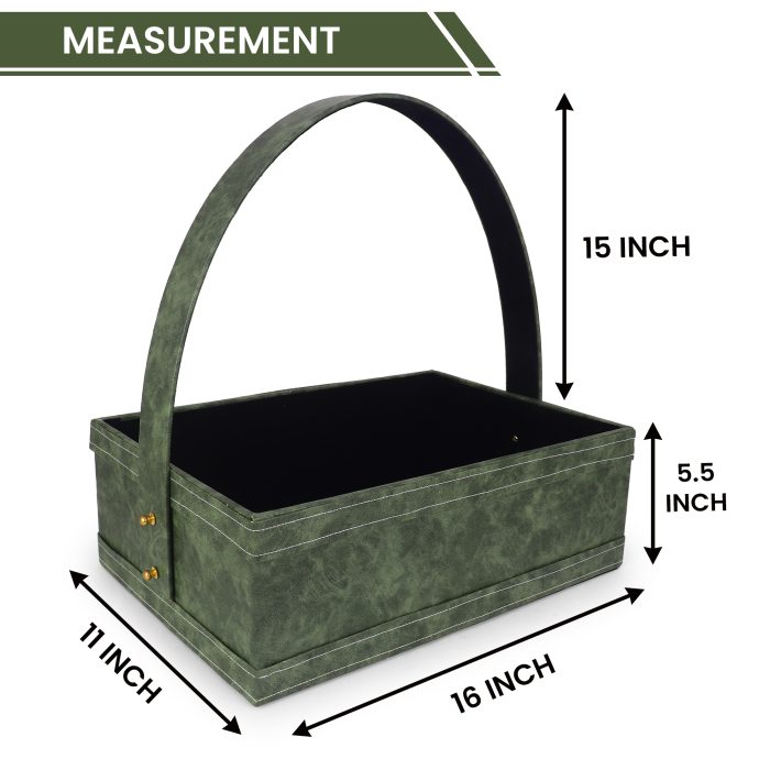 Green Leather Basket - Image 5